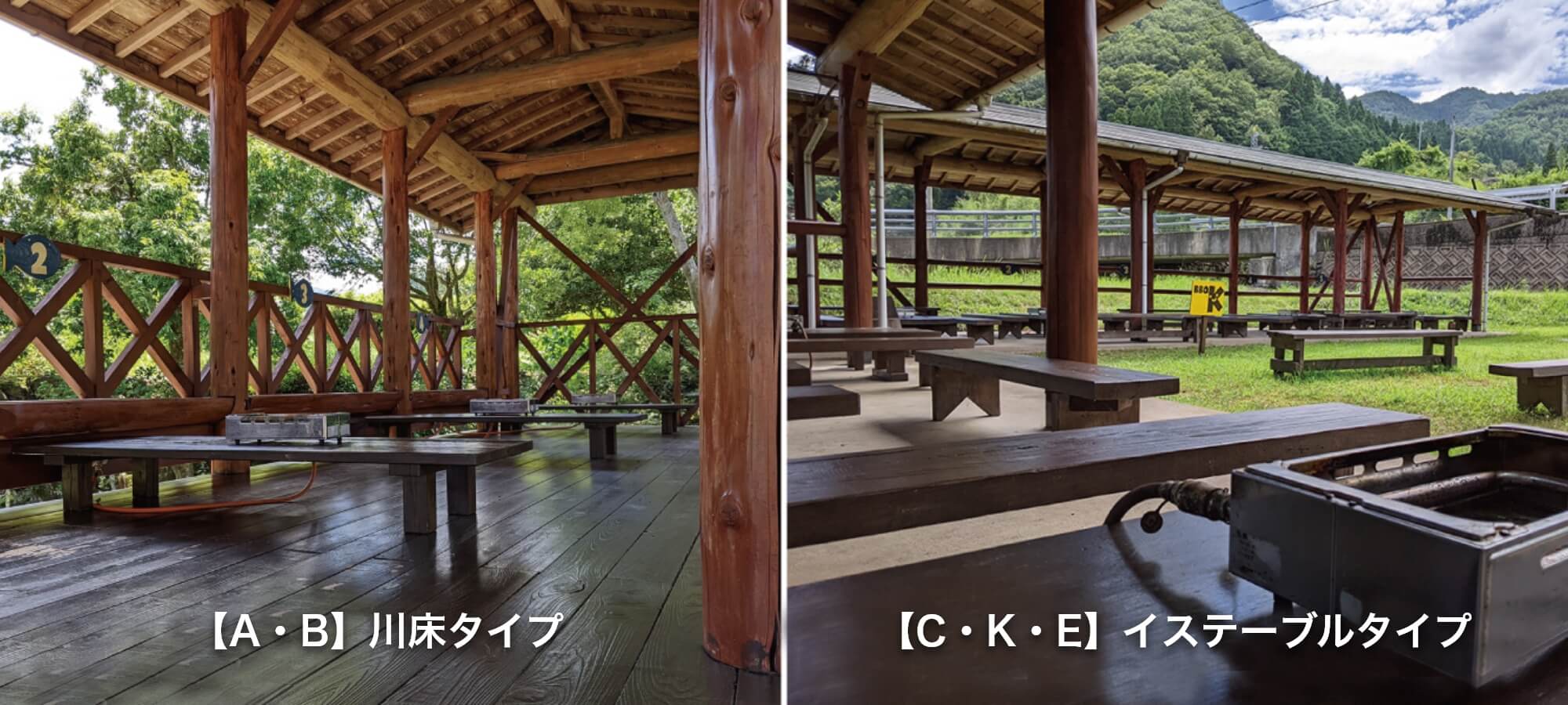 【A・B】川床タイプ 【C・K・E】イステーブルタイプ